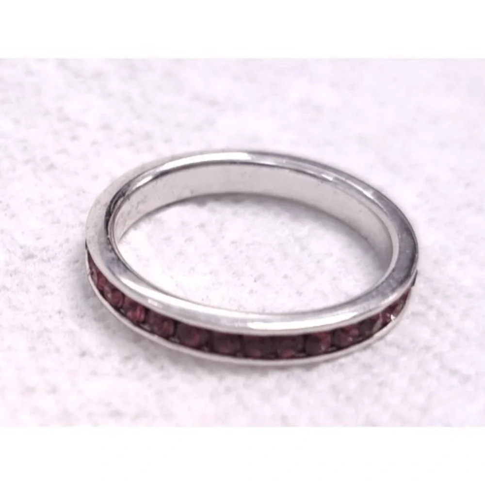 New Pink Rhinestones Eternity Band Ring Size 7 Stainless Steel SilverTone Pave